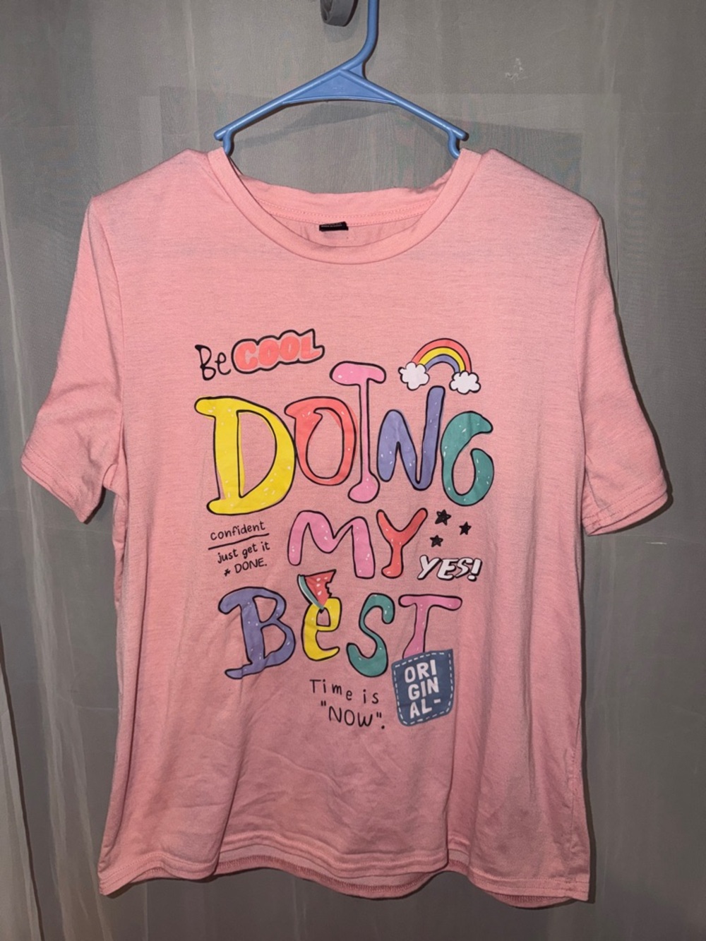 SHEIN Pink 'Doing My Best' Rainbow Graphic Tee